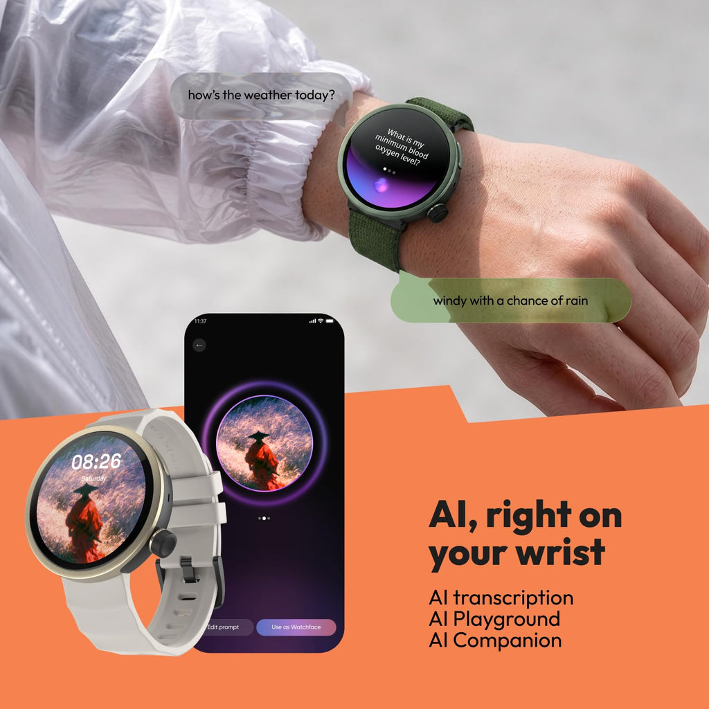 Noise Alt 1 Smart Watch, AI-powered, Chat-GPT With Free Black Earbuds Pure Pods Wireless Open Ear