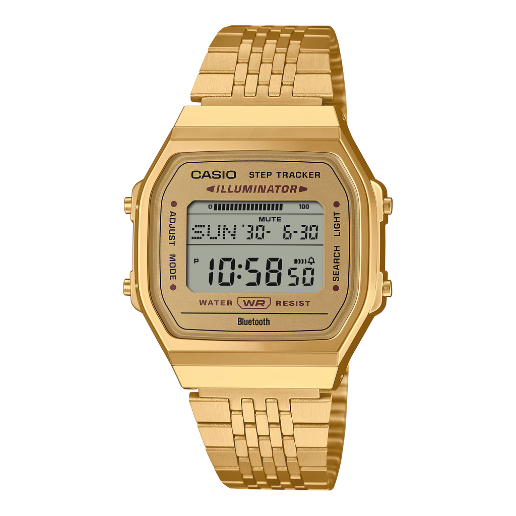 Vintage Unisex 41.6 mm Digital Watch Grey Dial with Gold Stainless Steel Strap (ABL-100WEG-9A)