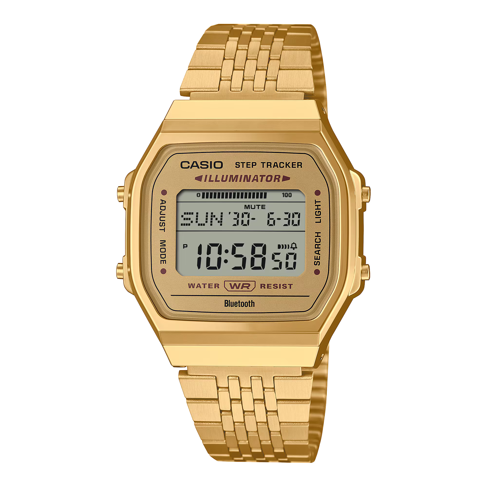Vintage Unisex 41.6 mm Digital Watch Grey Dial with Gold Stainless Steel Strap (ABL-100WEG-9A)