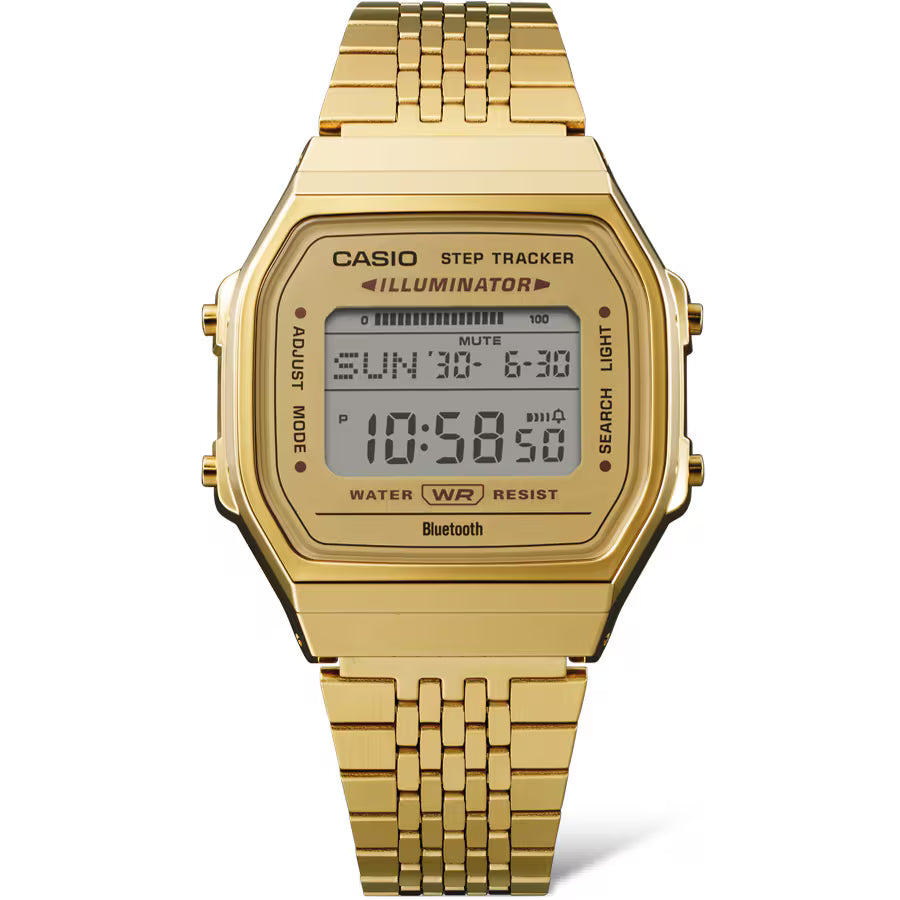 Vintage Unisex 41.6 mm Digital Watch Grey Dial with Gold Stainless Steel Strap (ABL-100WEG-9A)