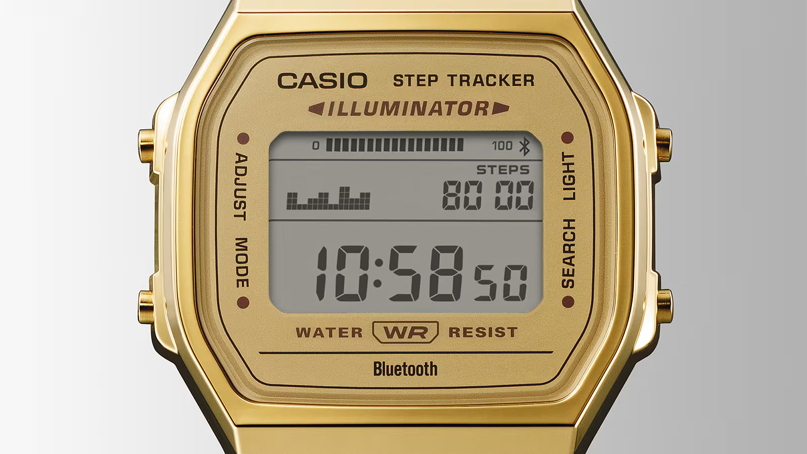 Vintage Unisex 41.6 mm Digital Watch Grey Dial with Gold Stainless Steel Strap (ABL-100WEG-9A)
