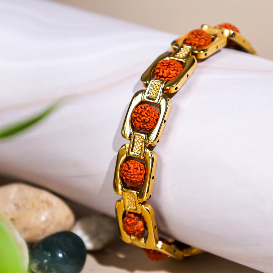 Rudraksha Bracelet Gold Plated for Protection, Peace & Positivity
