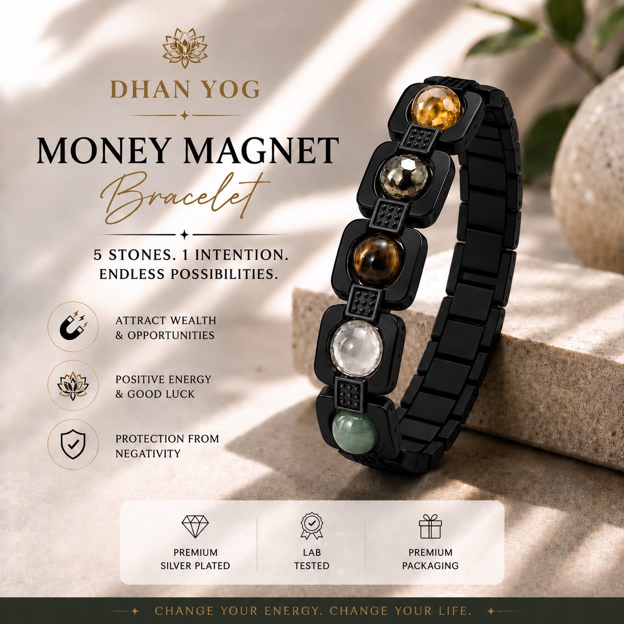 Rinmukteshwar Siddh Metal Dhan Yog™ Bracelet (Matte Black)