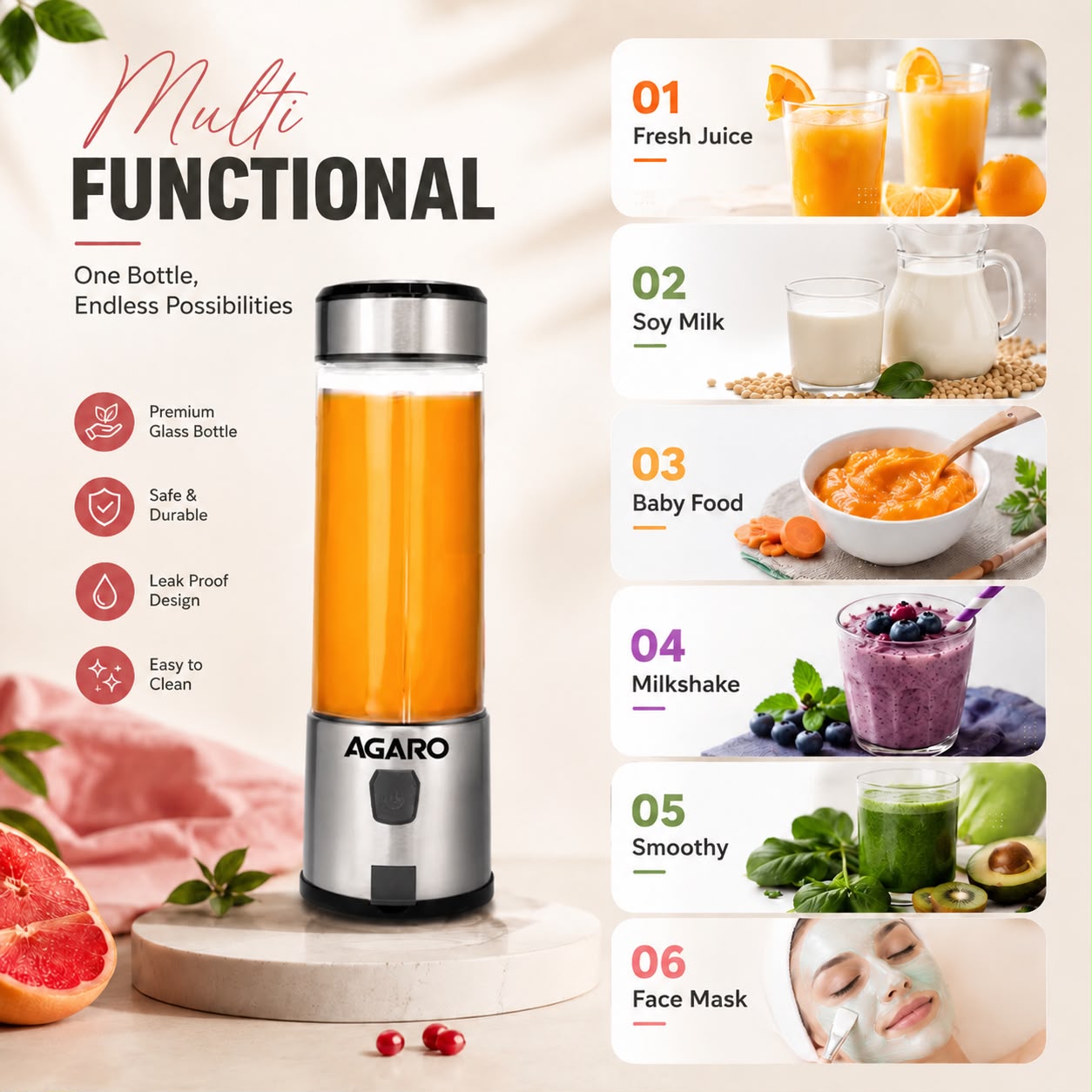 Agaro Portable Mini Blender And Juicer