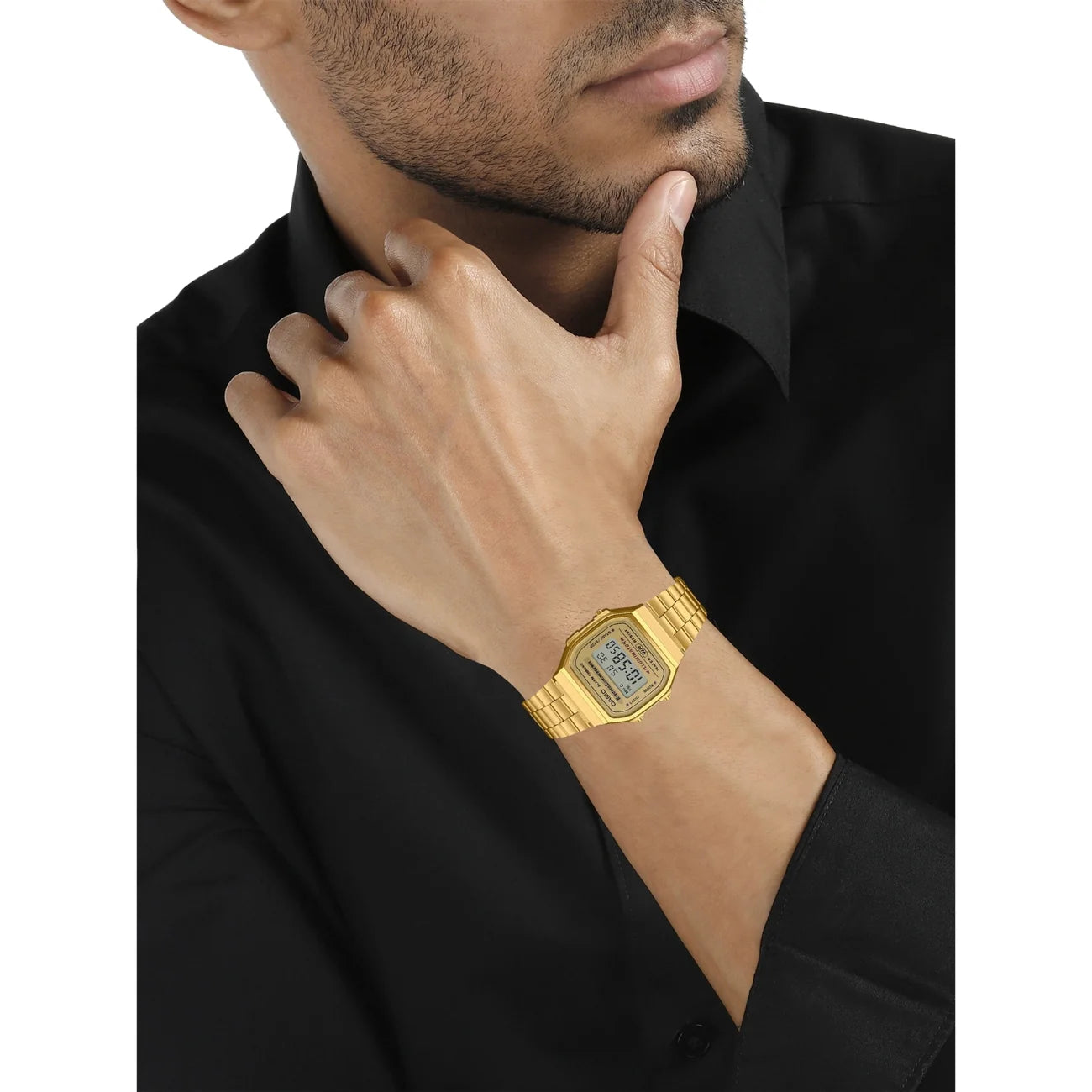 Vintage Unisex 41.6 mm Digital Watch Grey Dial with Gold Stainless Steel Strap (ABL-100WEG-9A)