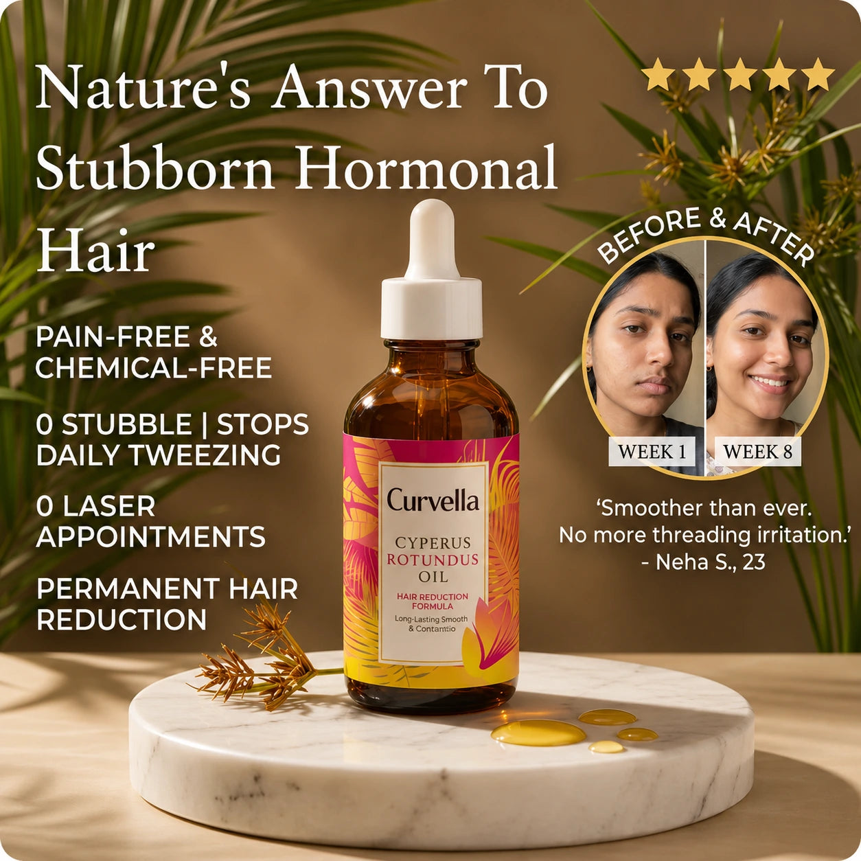 Curvella Follicle Calm Hair Reduction Oil With (Free Gift Inside the pack worth of 299)